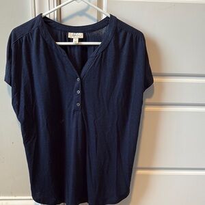 Style & Co Blue Short Sleeve Blouse with Mandarin Collar